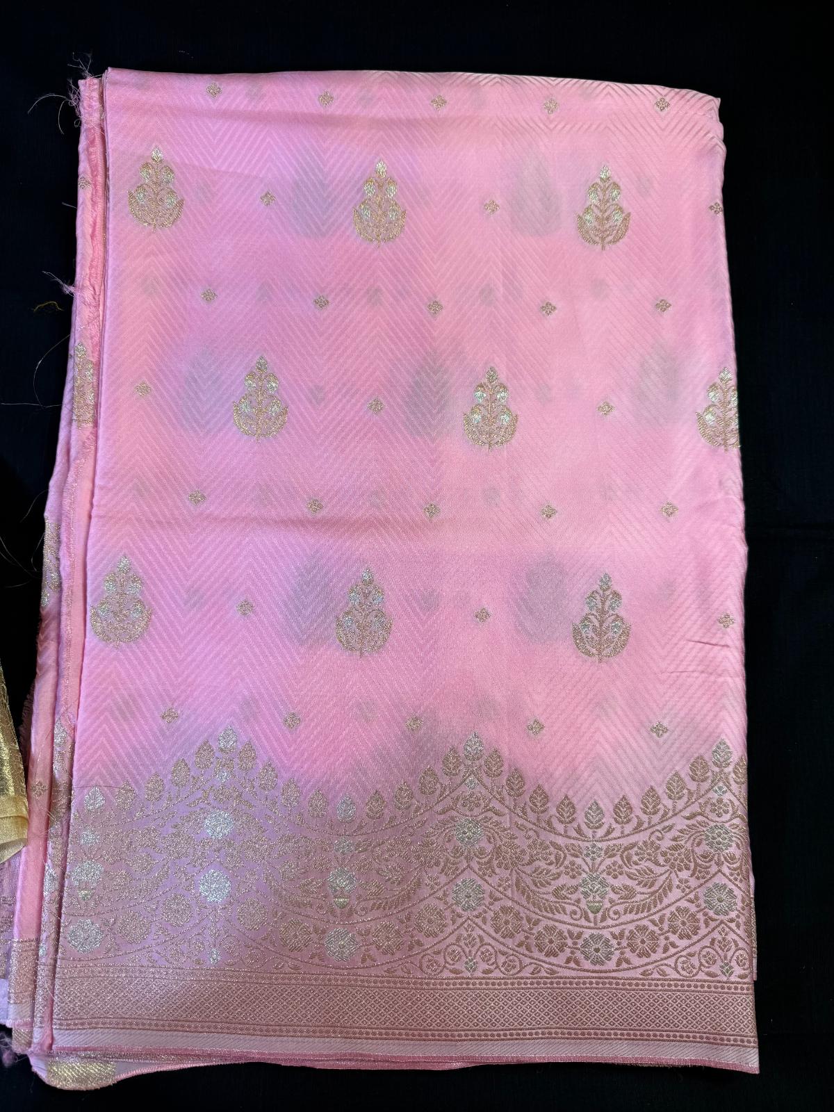 Pink Banarasi Mashru Saree with Silver and Gold Butas
