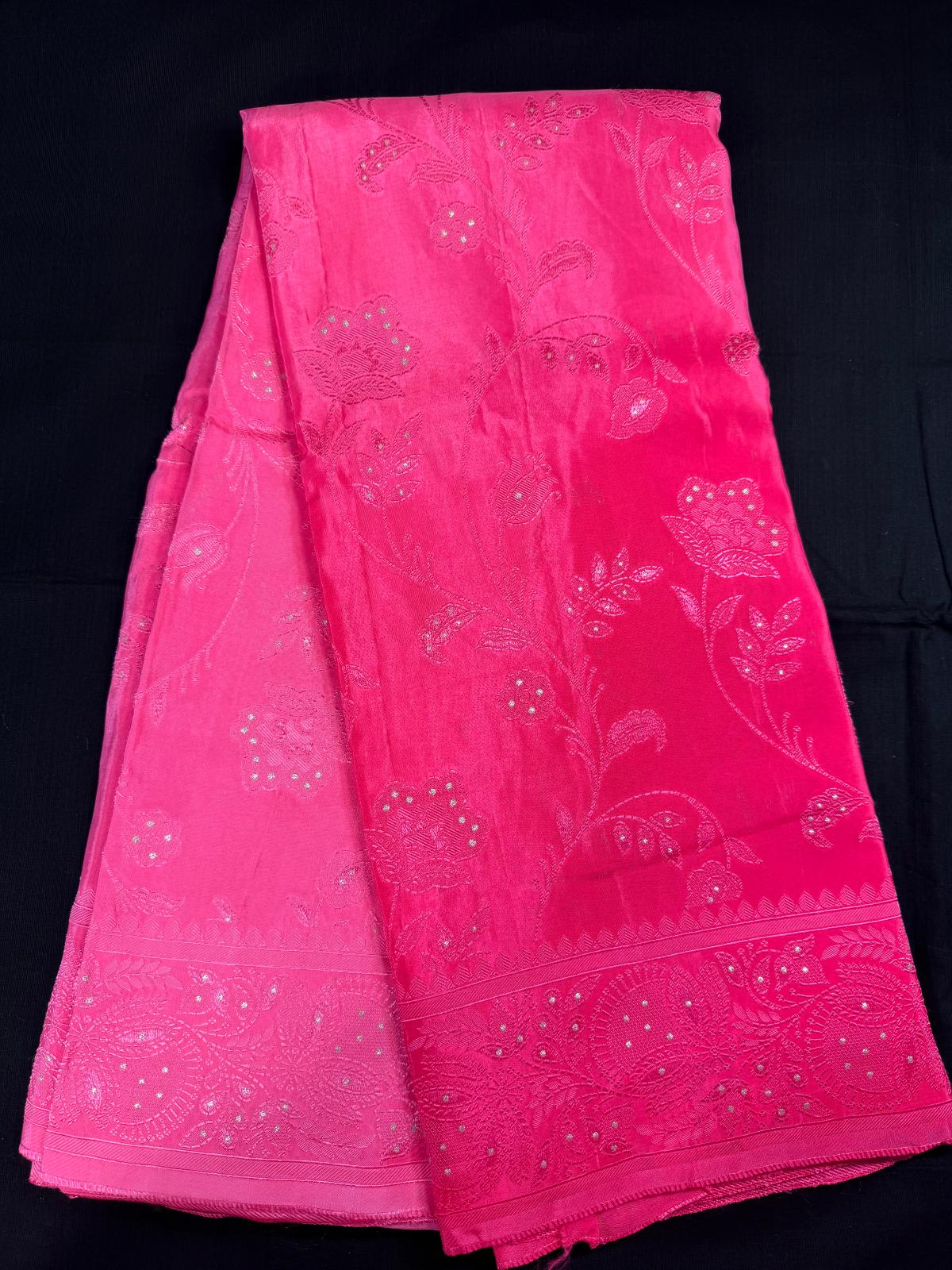 Pink crape georgette, half and half shade, dark and light pink shades