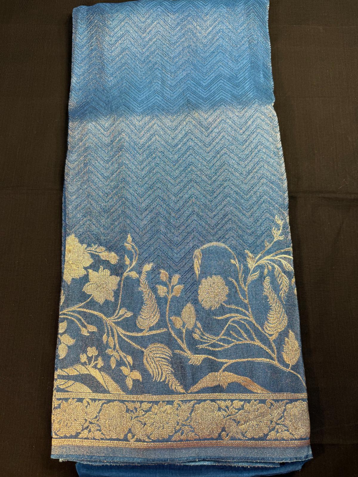 Blue Tissue georgette, with meenakari border, waves design