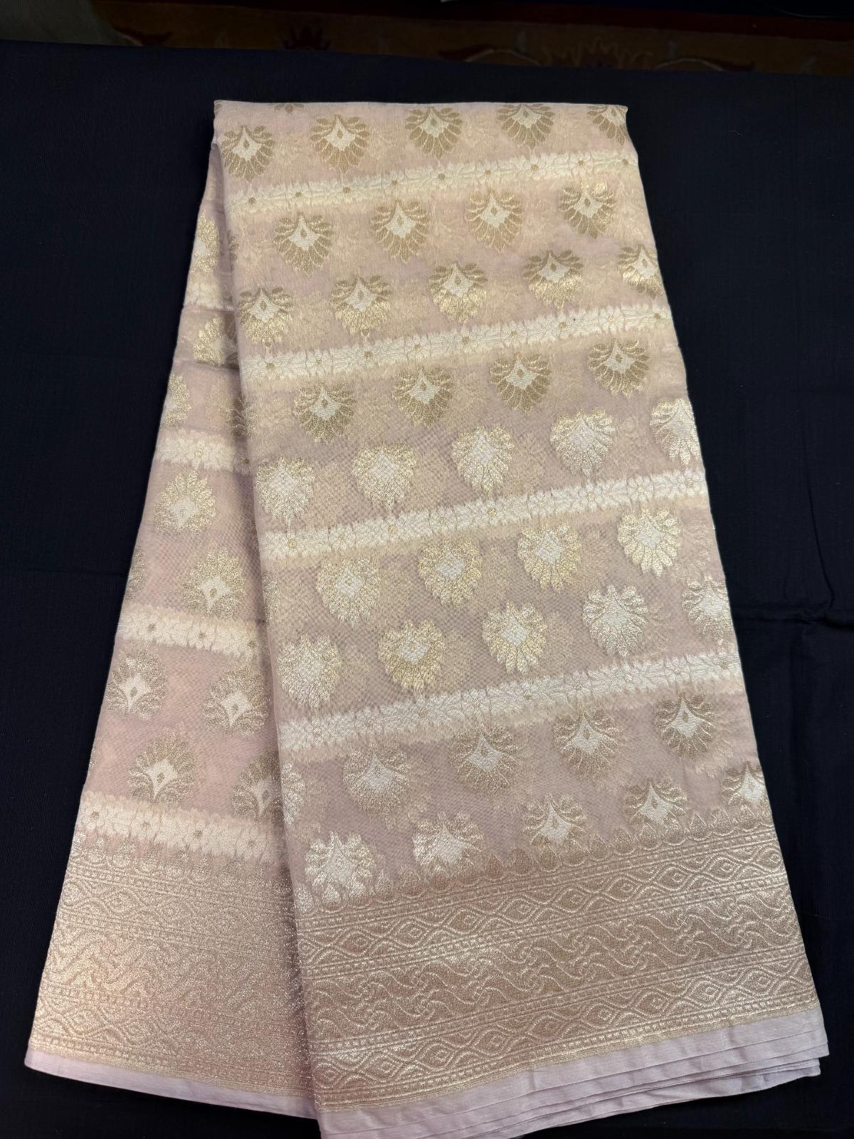 Off-white Banarasi Jamdani with white and gold butas
