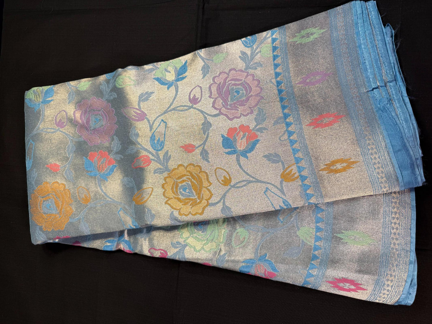 Blue Banarasi King Kaab Tusser, with heavy meenakari design, all over jacquard