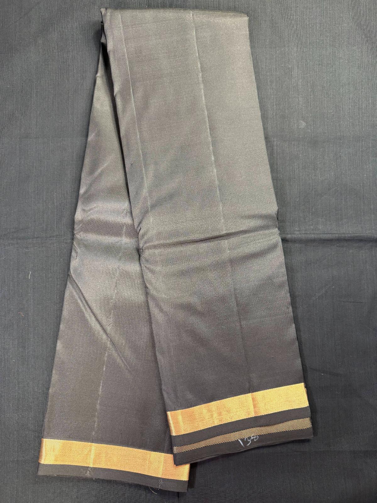 Black Pure Kanjivaram Pattu With Small Kadi Border, Plain and Light Weight