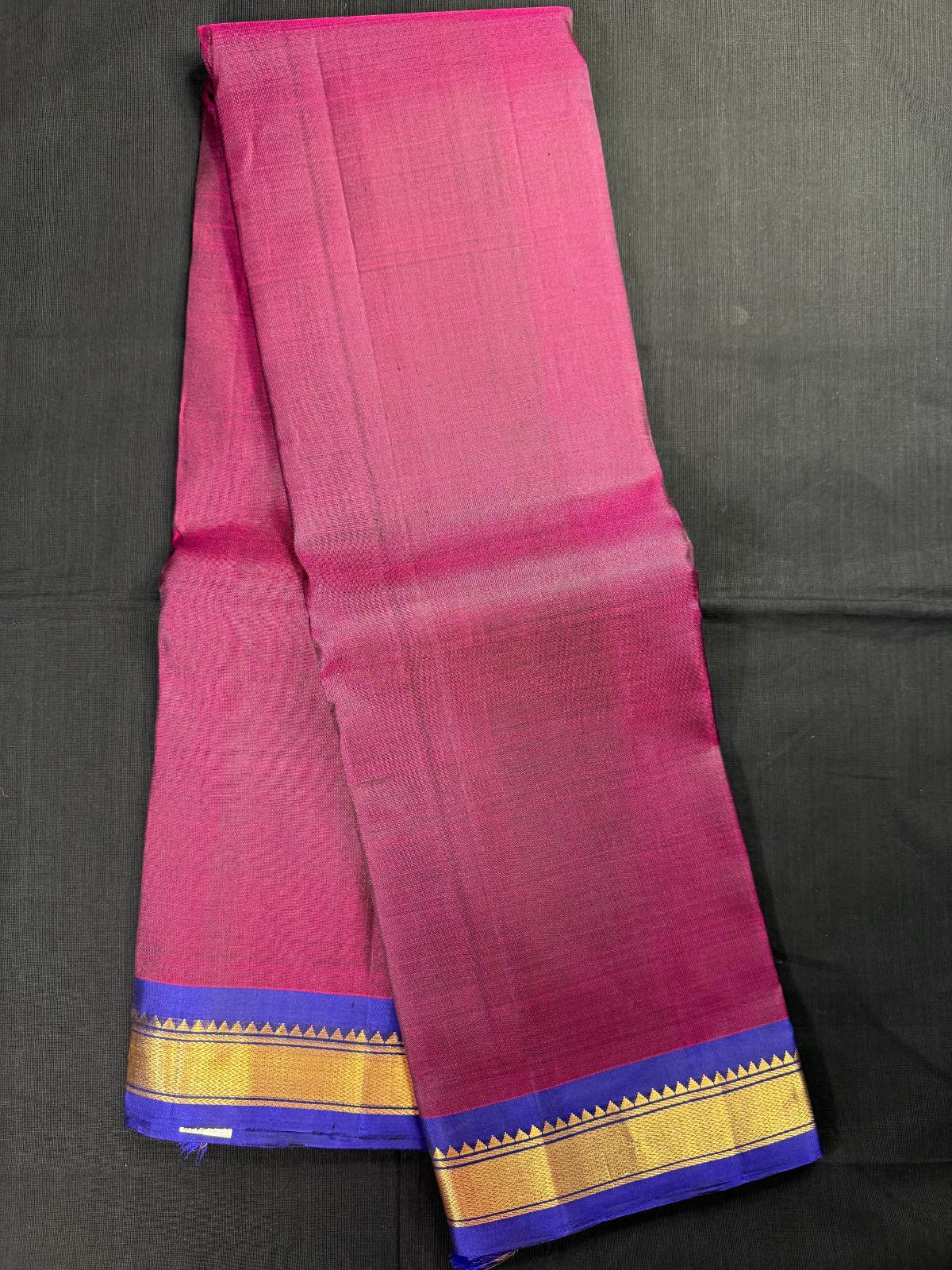 Magenta and Purple Dual Color Pure Kanjivaram Pattu With Small Purple Border, Light Weight