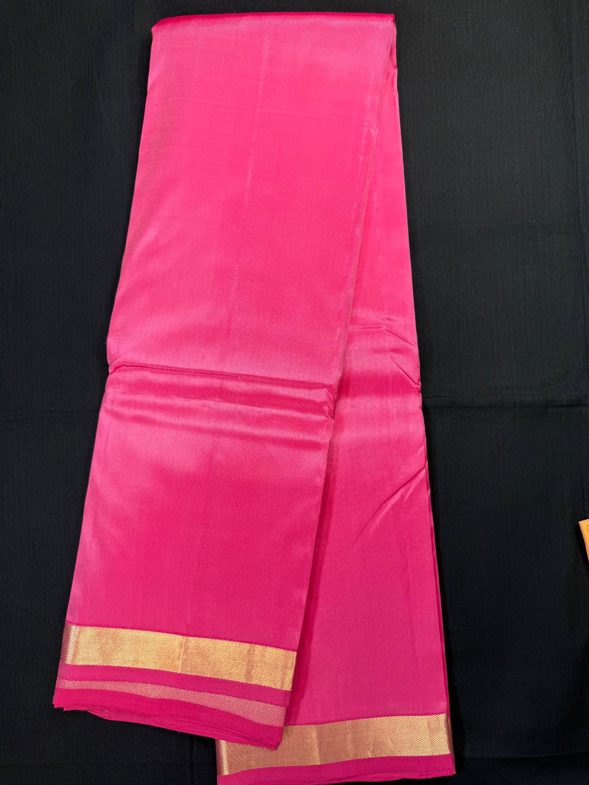 Baby Pink Pure Kanjivaram Pattu With Small Kadi Border, Plain and Light Weight