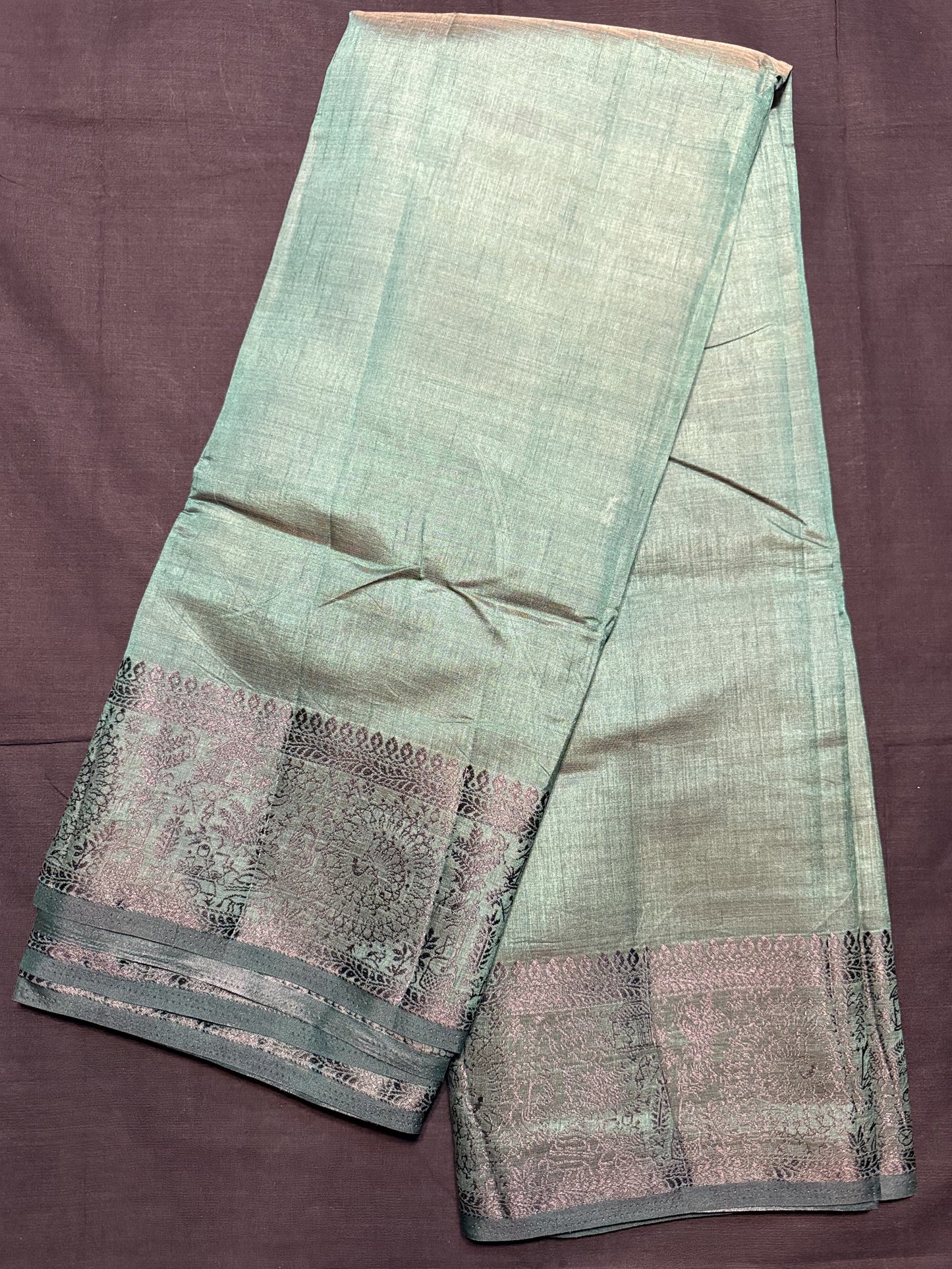 Bottle Green Fancy Saree, plain, slef border with black thread design