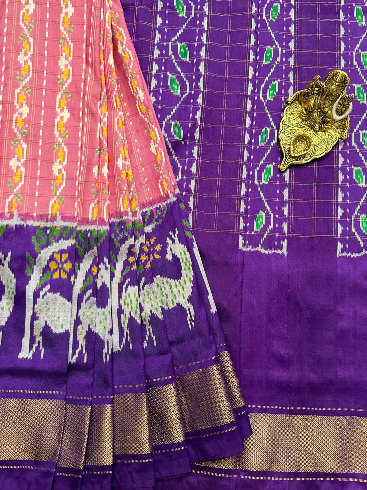 Pink Ikkat Pochampally With Purple Border