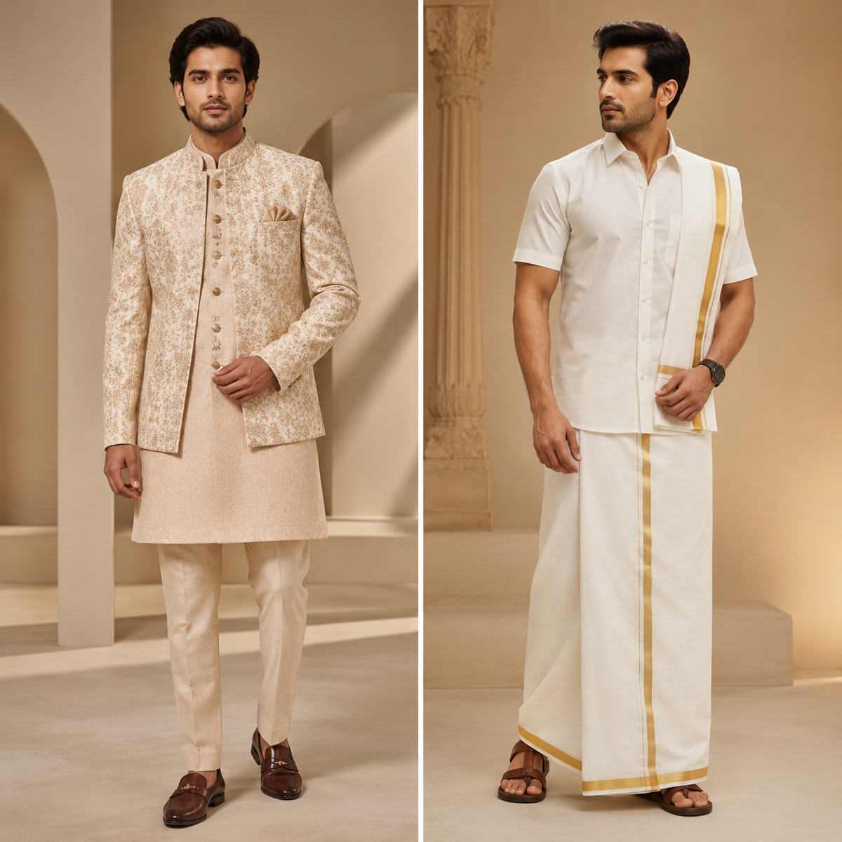 Cotton Dhoti Veshti Set for Men — Traditional South Indian Wear