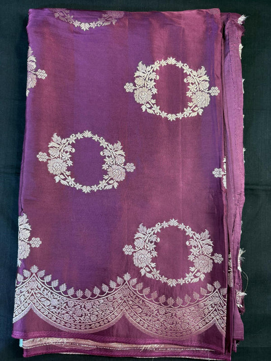 Magenta Banarasi Mashru Saree with Silver design
