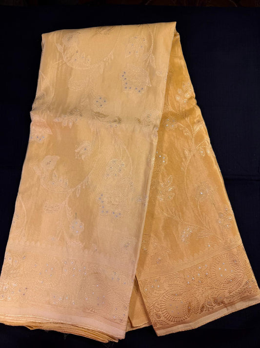 Yellow crape georgette, half and half shade, dark and light yellow shades