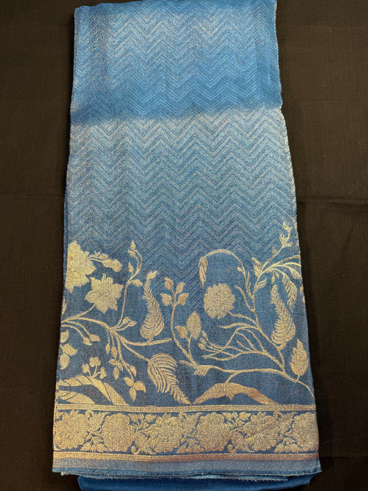 Blue Tissue georgette, with meenakari border, waves design