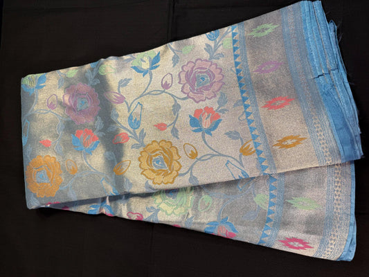 Blue Banarasi King Kaab Tusser, with heavy meenakari design, all over jacquard