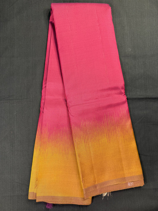 Maroon and Mustard Dual Color Pure Kanjivaram Pattu, Light Weight and Plain, Mustard Border