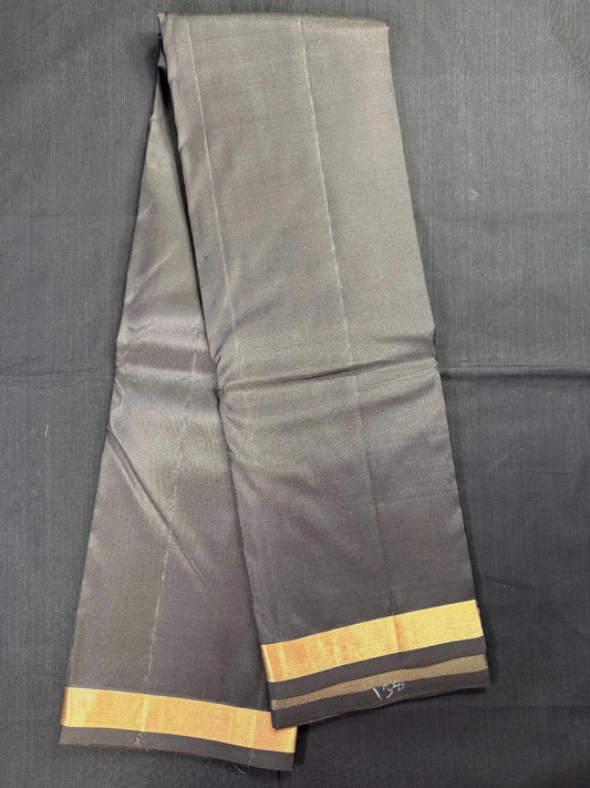Black Pure Kanjivaram Pattu With Small Kadi Border, Plain and Light Weight