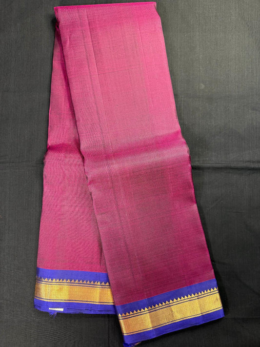 Magenta and Purple Dual Color Pure Kanjivaram Pattu With Small Purple Border, Light Weight