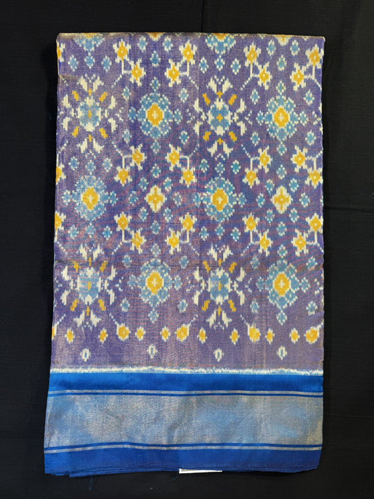 Lavender Ikkat Pochampally Tissue With Purple Border