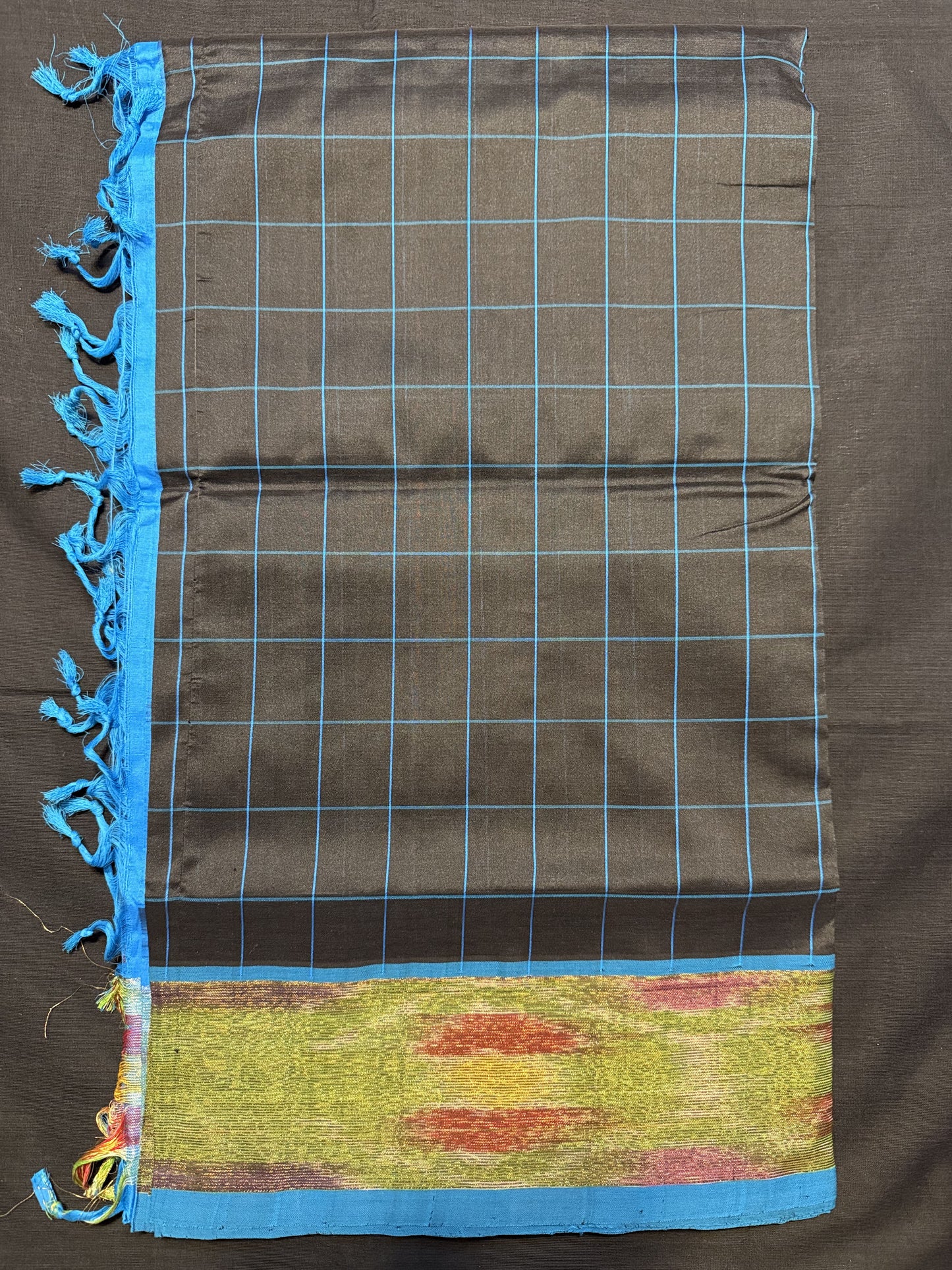 Navy BlueKanjivaram Cotton Silk Saree, with all over checks, Tissue Ikkat border