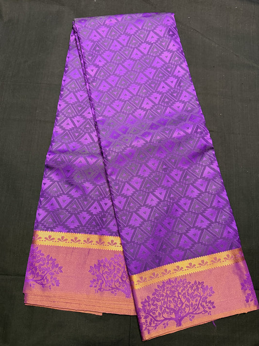 Purple Fancy Saree, with jacquard all over arrows design, kadi border and self border with trees design