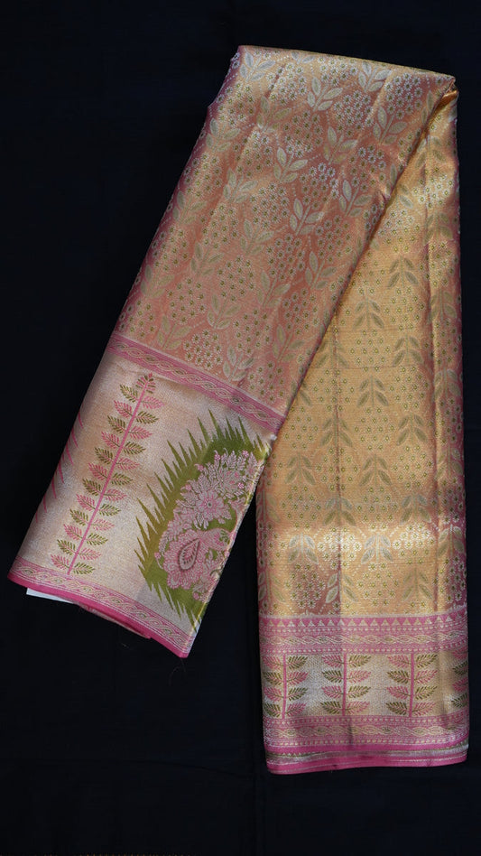 Pure Kanchi Pattu, Gold Color Saree with Heavy Jari